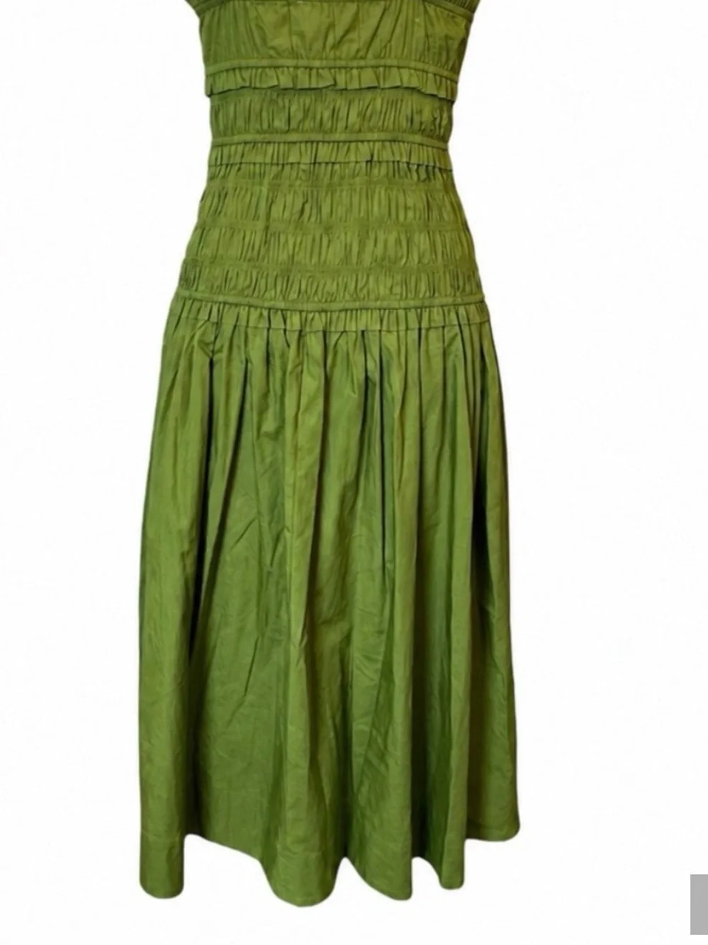 Caroline Constas Olive Midi Dress with Smocked Bodice - Picture 2 of 3
